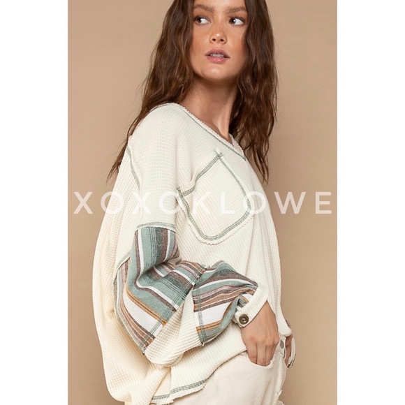 POL Thermal Knit Slouchy Oversized Top Striped Long Sleeves - Picture 8 of 11